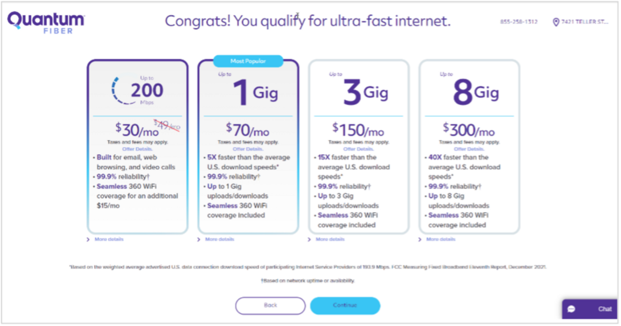 Quantum Fiber speed tiers