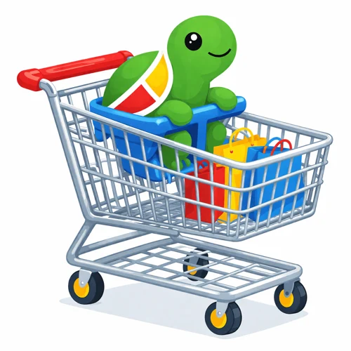 The turtle in a shopping cart